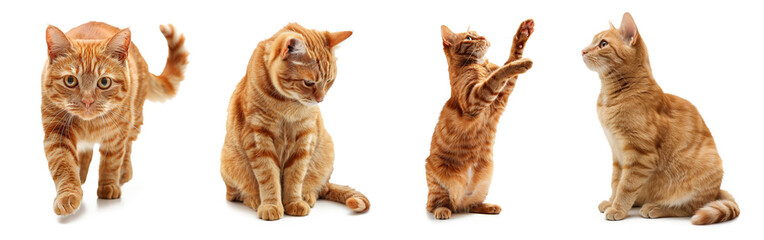 Ginger cats in various poses on transparent background - Feline, Playful, Cute