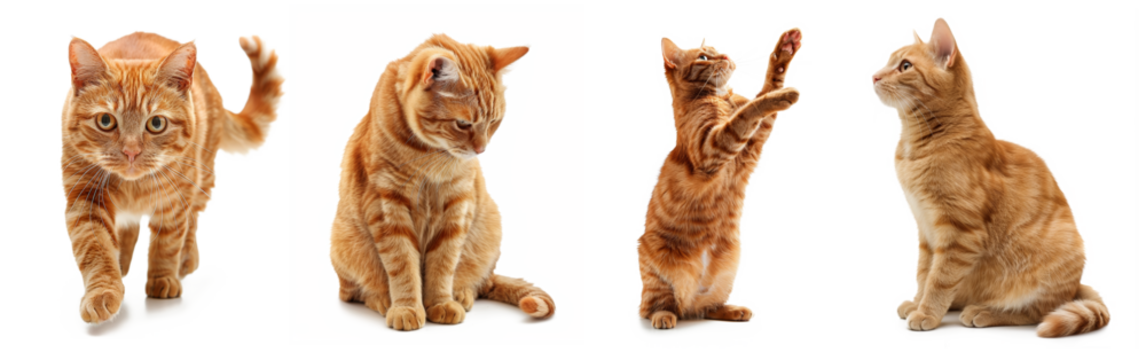 Ginger cats in various poses on transparent background - Feline, Playful, Cute
