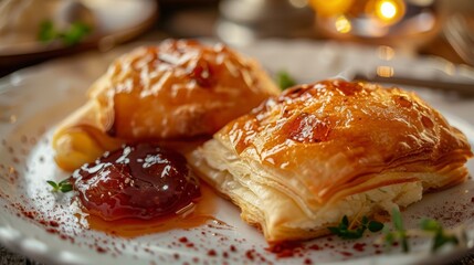A pastry with jam plate