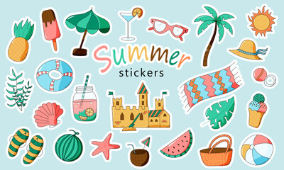 Summer sticker set. Beach accessories and elements. simple vector illustration for decorating designs or prints