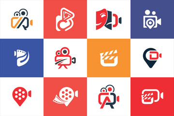 Film media studio creation cinema creative logo design collection set for media company use