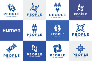 People Group Team work Logo design collection set creative modern minimal concept for business use