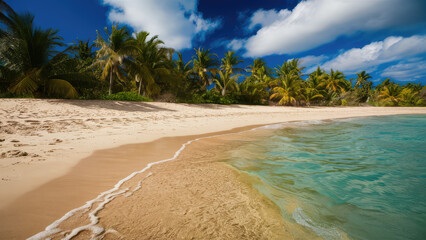 Beautiful beige beach sand, teal water