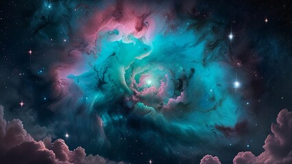 Fototapeta premium Beautiful nebulae and stars in the night sky. Supernova background wallpaper