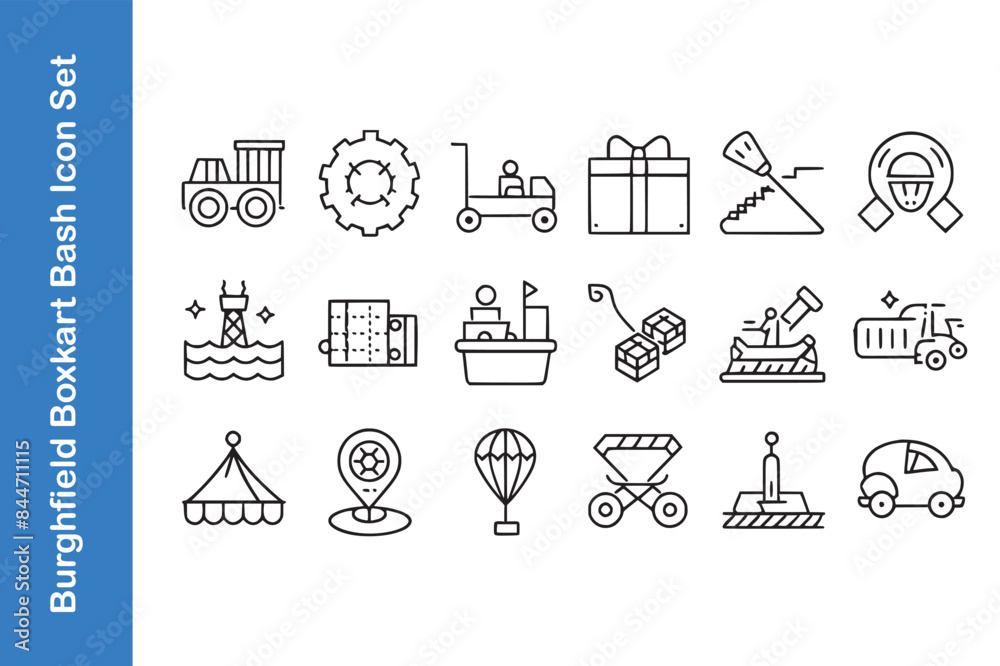 Poster burghfield boxkart bash day icon set with vector.