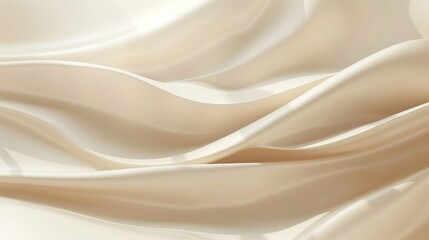 Obraz premium Elegant beige satin fabric waves create a luxurious, smooth texture background, suitable for fashion, interior design, and high-end product photography themes.