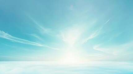 Beautiful sky image featuring a bright sunlight and fluffy clouds, creating a serene, peaceful atmosphere. Ideal for relaxation, meditation, inspirational content.