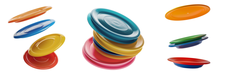 set of frisbees and flying discs isolated on transparent background