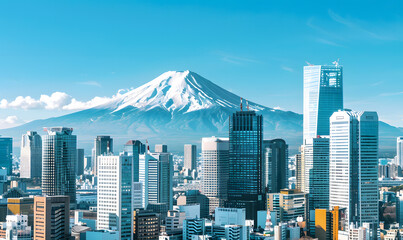 Fototapeta premium japanese temple in the morning with mount fuji as a background