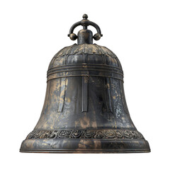 Obraz premium Large antique bronze church bell with intricate detailing and weathered patina, showcasing historic craftsmanship and elegance. 