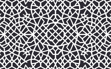Vector white Islamic horizontal background. Seamless oriental volumetric pattern