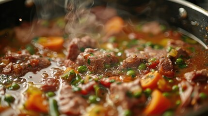 Cooking meat and vegetables in a pot