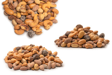  A group of almonds, pistachios, walnuts, macadamia, cashews.
