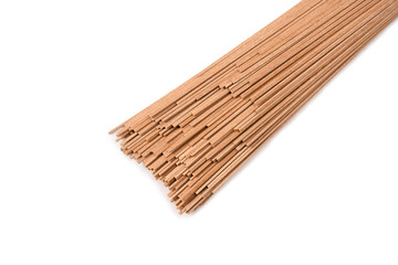 Buckwheat noodles isolated on a white background.