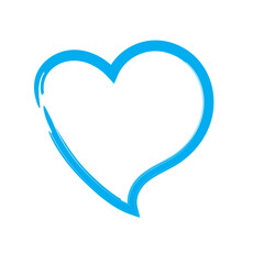 Simple blue doodle heart. Isolated design element for valentine's day, wedding, romance. Transparent PNG clipart Isolated  on white background.
