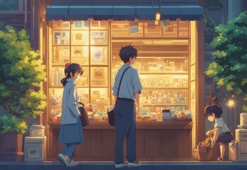 illustration of a person and the sparkle of big and small stars in anime and cartoon style