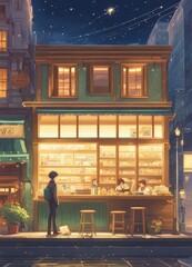 illustration of a person and the sparkle of big and small stars in anime and cartoon style