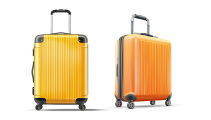 3D illustration of two orange suitcases with telescopic handles and spinner wheels. Ideal for travel-related content, depicting modern luggage design and travel gear essentials. Vector illustration