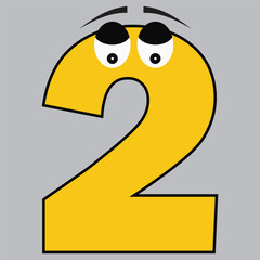 Number two 2 Cartoon Character. Cute funny number two character with white background. vector illustration