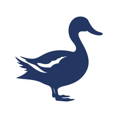 A dark blue silhouette of a duck or goose