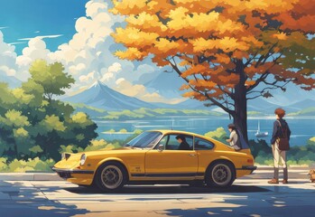 character illustrations of a married couple in anime and cartoon style.