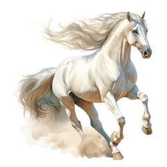 Obraz premium white horse running watercolor isolated on transparent background cutout