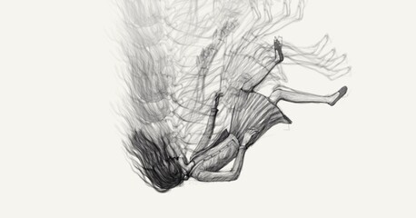 Falling woman. depression, bullying and sadness concept. drawing art.