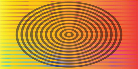 Red yellow dynamic abstract vector background with horizontal lines and black circles.