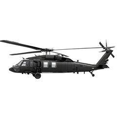 UH-60 Black Hawk helicopter isolated on transparent png background. A black helicopter with a white background