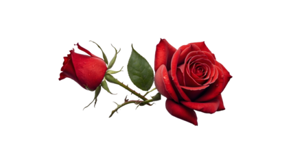 Realistic red roses with green leaves and red roses Isolated On a Transparent Background