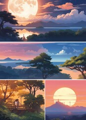 illustration of a lone person at night by moonlight in anime and cartoon style.