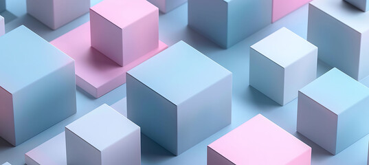 Fototapeta premium Soft Hues Harmony: Light Blue and Pink Backgrounds Merge in Delicate Shapes, Creating Serene Wallpaper Bliss.