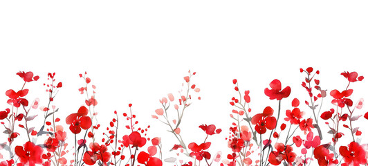 Seamless Horizontal Watercolor Wild flowers isolated on a transparent background