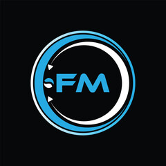 FM letter logo design with a circle shape FM Logo design. FM letter logo creative design. FM unique design. FM letter logo design on black background.