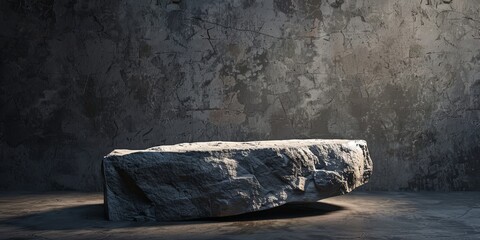 Stone Podium with Dramatic Shadows and Textured Background