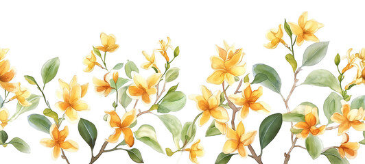 Seamless Horizontal Watercolor osmanthus isolated on transparent background