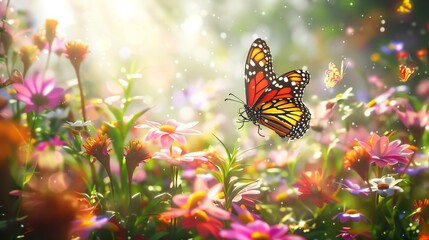 Butterfly in a flower field