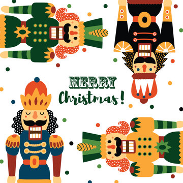 Nutcracker.Christmas vector greeting card. Cute illustration.  