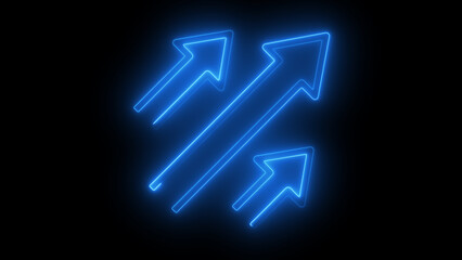 Neon Glowing Arrow Icon - Futuristic Directional Sign - Bright Blue Arrows on Black Background - Modern Digital Art - High-Tech Navigation Symbol