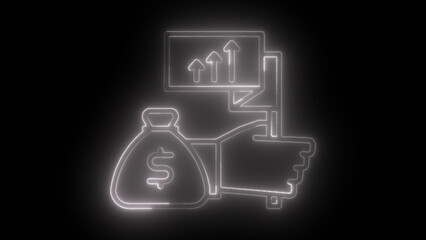 Neon Economic Growth Icon - Illuminated Dollar Bag and Upward Chart Symbol