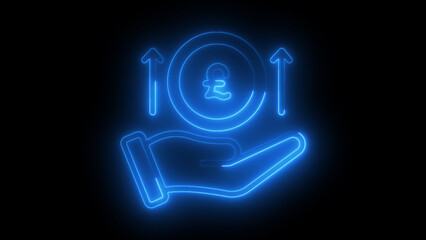 Neon Financial Success Icon - Illuminated Pound Sterling and Growth Arrows