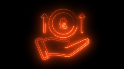Neon Financial Success Icon - Illuminated Pound Sterling and Growth Arrows