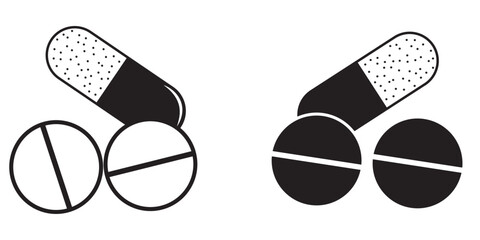 Tablet symbol, logo, Drug sign and symbol. Pills icon set, vector, capsule icon. Medical icon, silhouette,  Vector illustration.