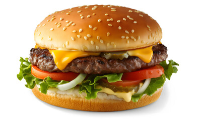 Fresh Delicious Burger with Lettuce, Tomato, and Sesame Seed Bun