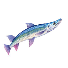 Obraz premium Barracuda fish watercolor painting isolated on white background