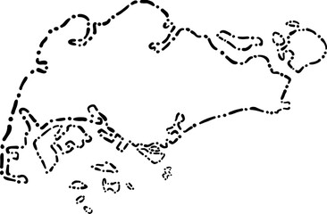 dash line doodle drawing of singapore map.