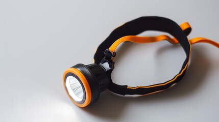Naklejka premium Battery powered headlamp with LED bulb and elastic band on white background