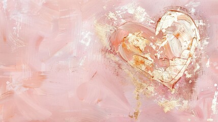 Chic rose gold abstract heart shape background with artistic brush strokes