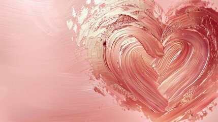 Chic rose gold abstract heart shape background with artistic brush strokes