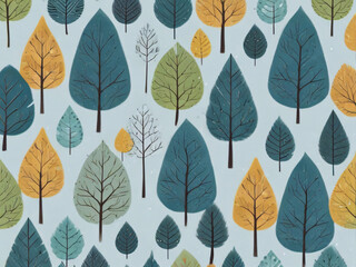 Obraz premium Blue and white pattern forest trees in minimalism style illustration